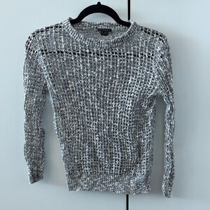 Theory Black and White Textured Knit Top